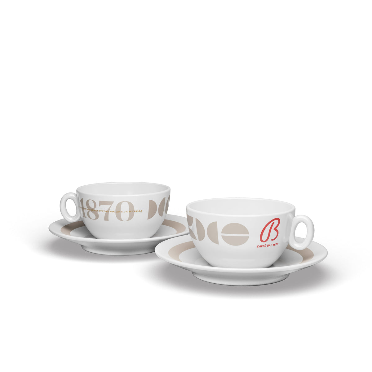 B Caffè Cappuccinotasse Grande Grigio mit Untertasse – Vorder- und Rückseite